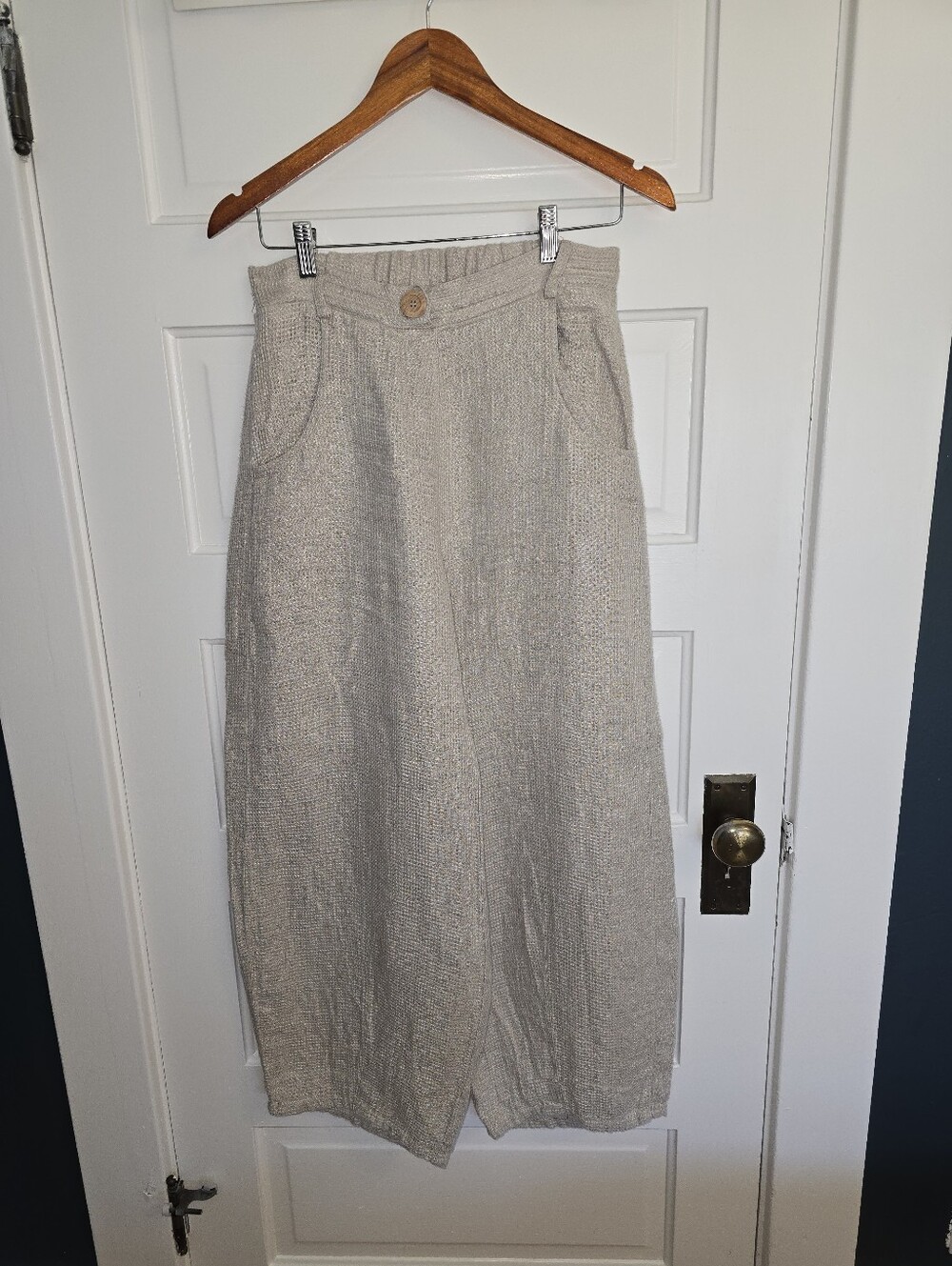 Linenfox Frankie Waffle 100% Linen Barrel Pants Wide Leg High Waist Grey S/M